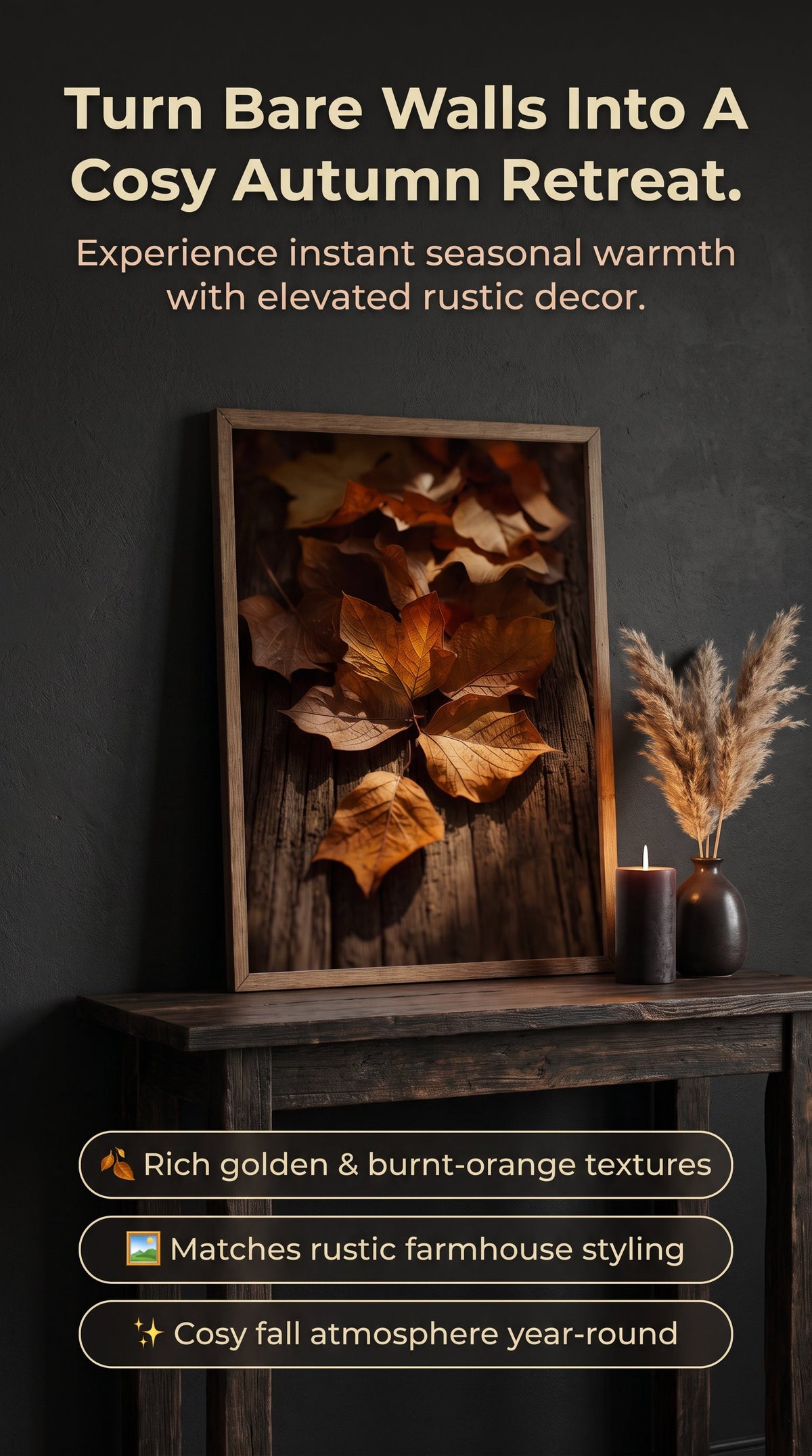 Autumn Leaves Framed Print: Golden Fall Decor A4-A2