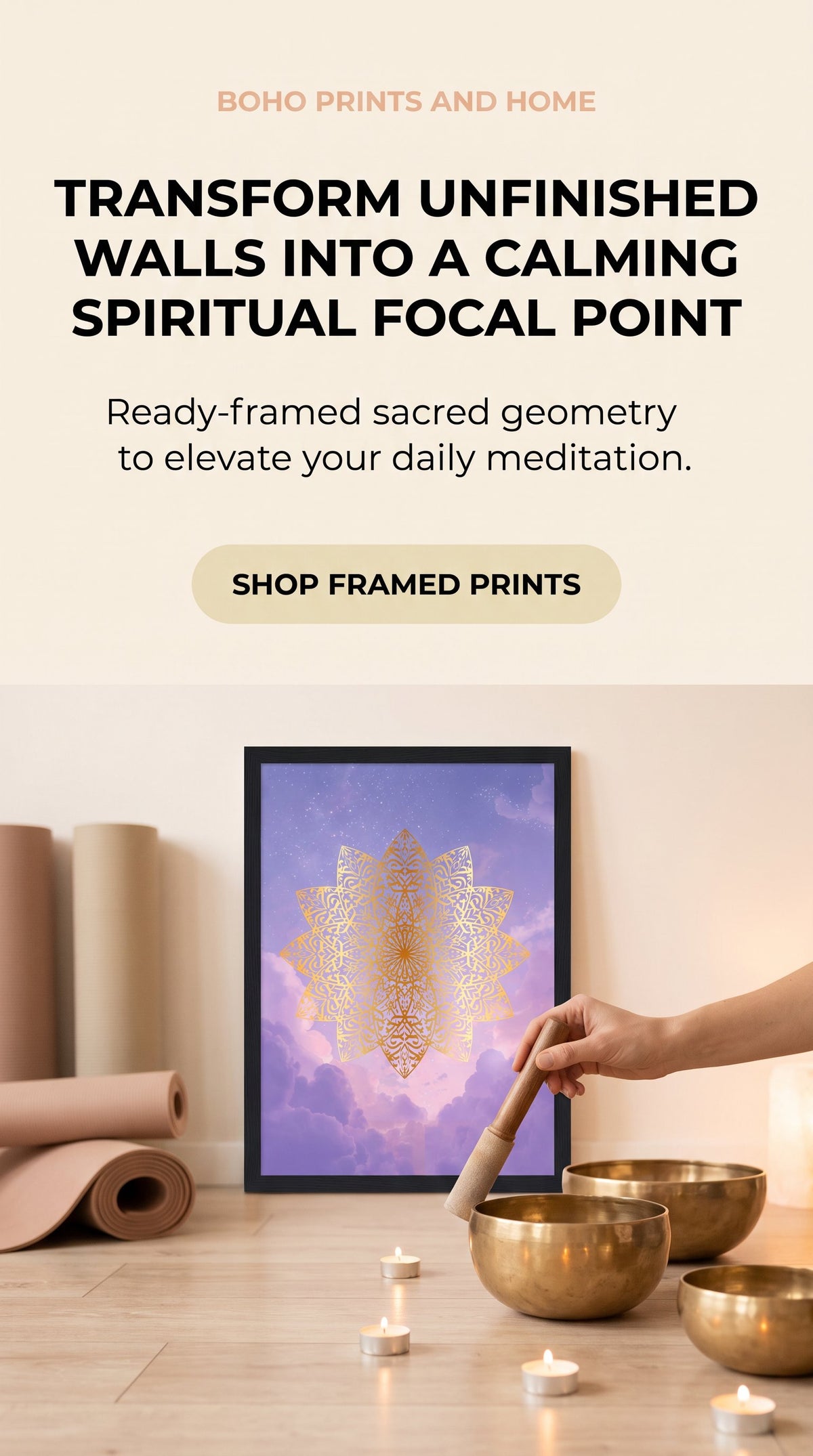 Golden Mandala Framed Print: Spiritual Wall Art A2 A3 A4