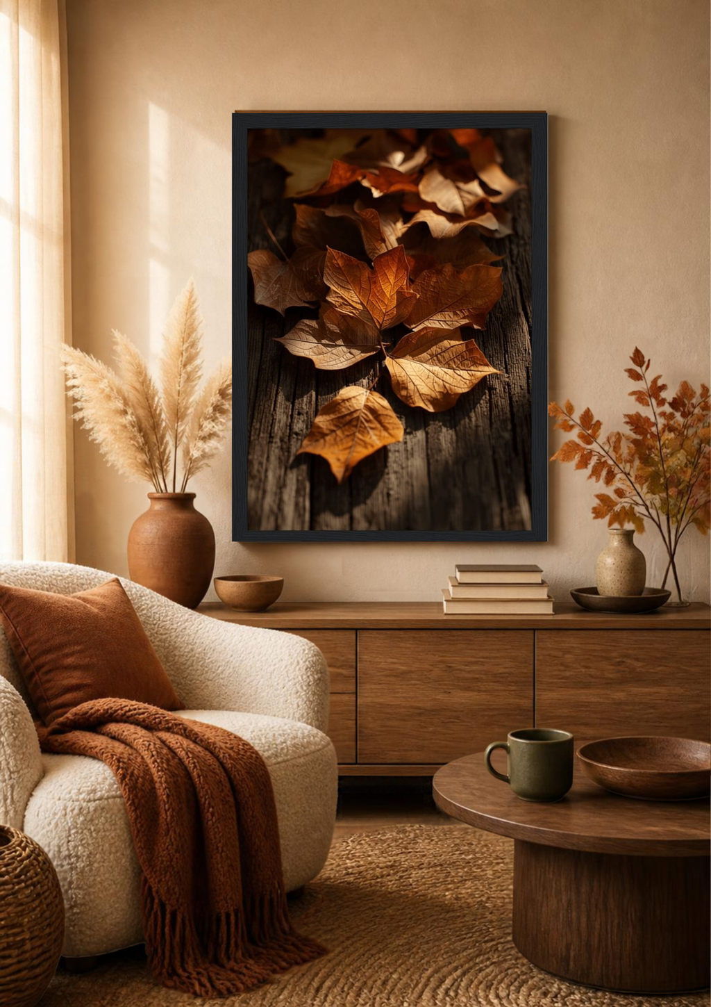 Autumn Leaves Framed Print: Golden Fall Decor A4-A2
