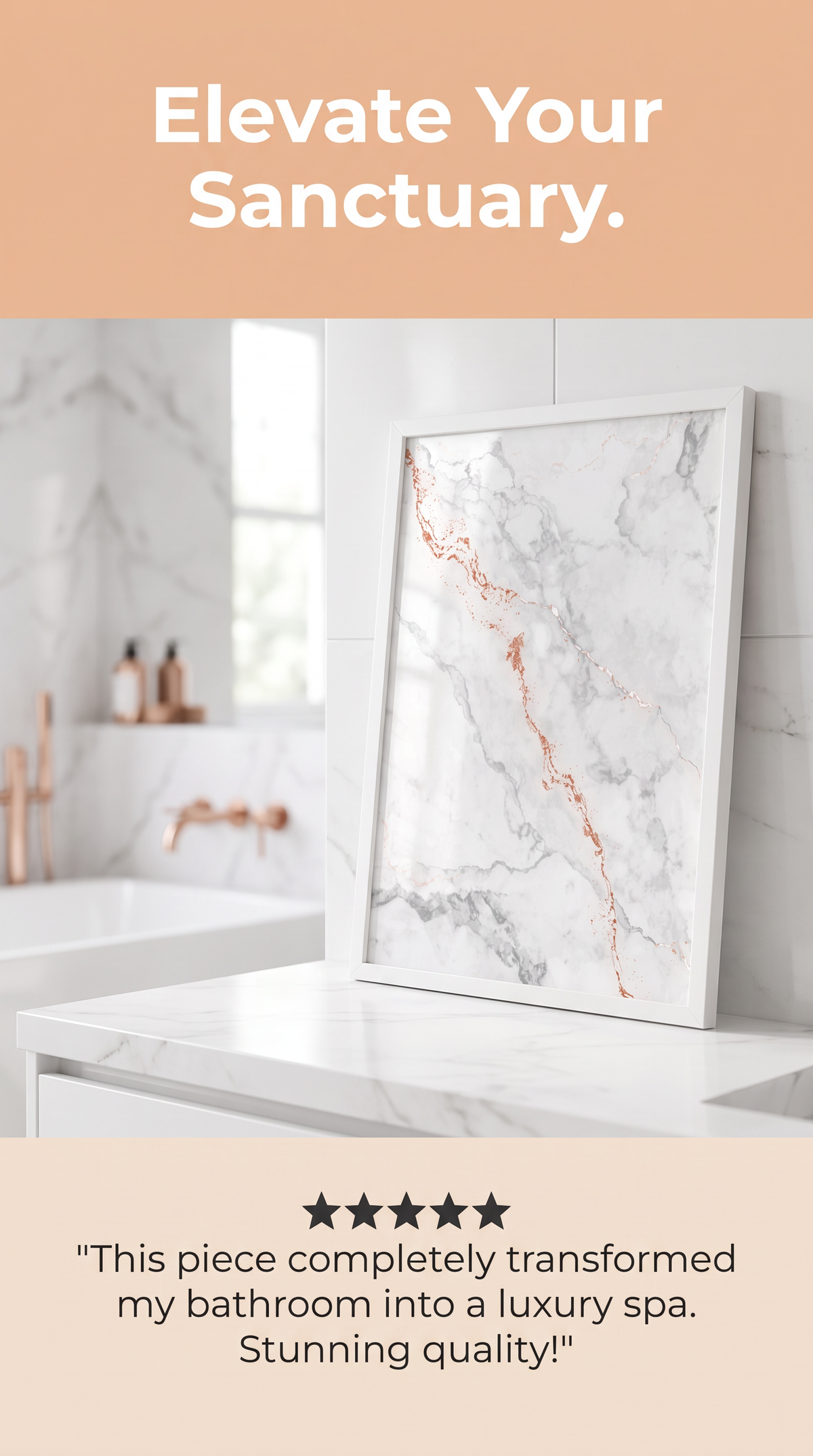White & Rose Gold Marble Wall Art Framed Print - A4-A2
