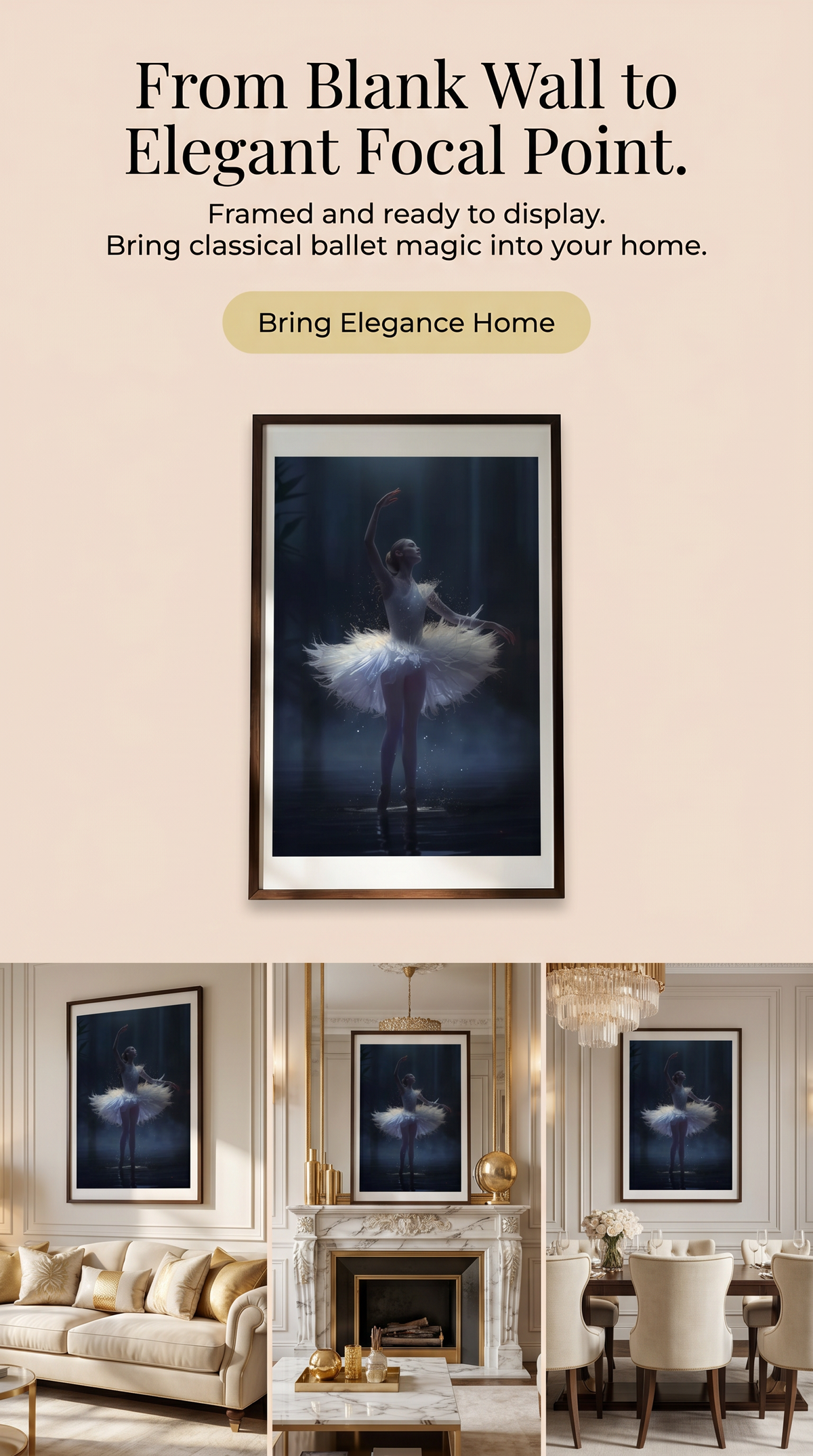 Ballerina Framed Print: Swan Lake Glowing Art A4-A2
