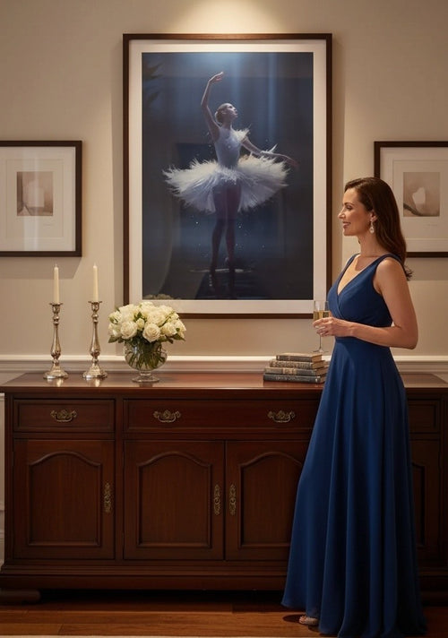 Ballerina Framed Print: Swan Lake Glowing Art A4-A2