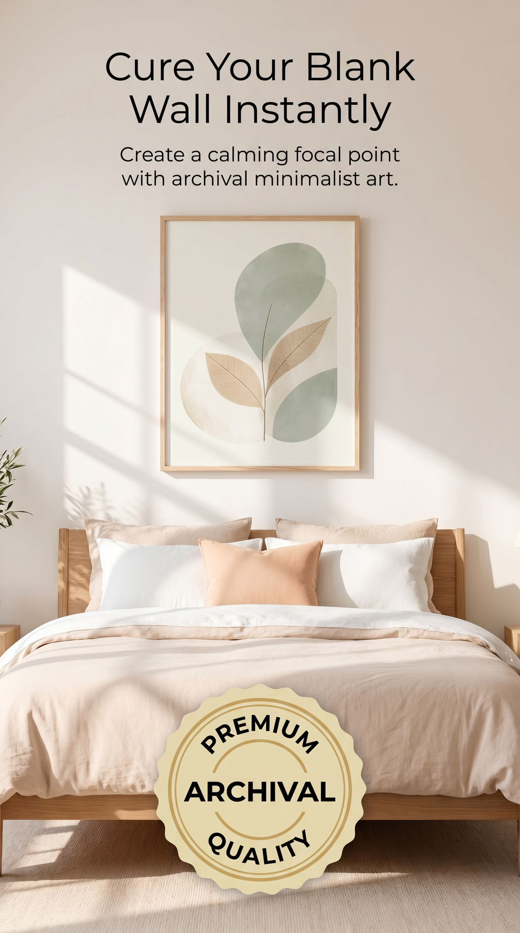 Boho Leaf Framed Print: Minimalist Sage Green Wall Art A4-A2