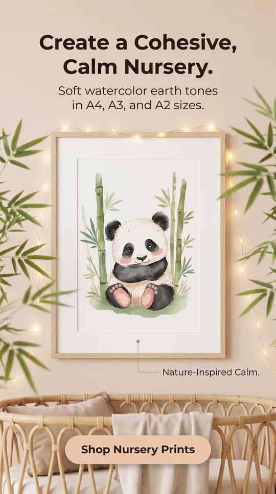 Cute Panda Nursery Wall Art: Framed Print A4 A3 A2