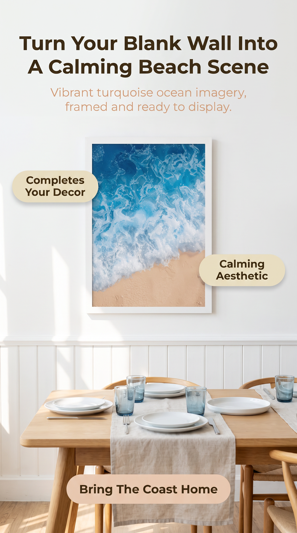Ocean Waves Framed Print: Coastal Beach Wall Art Resin Style A4-A2