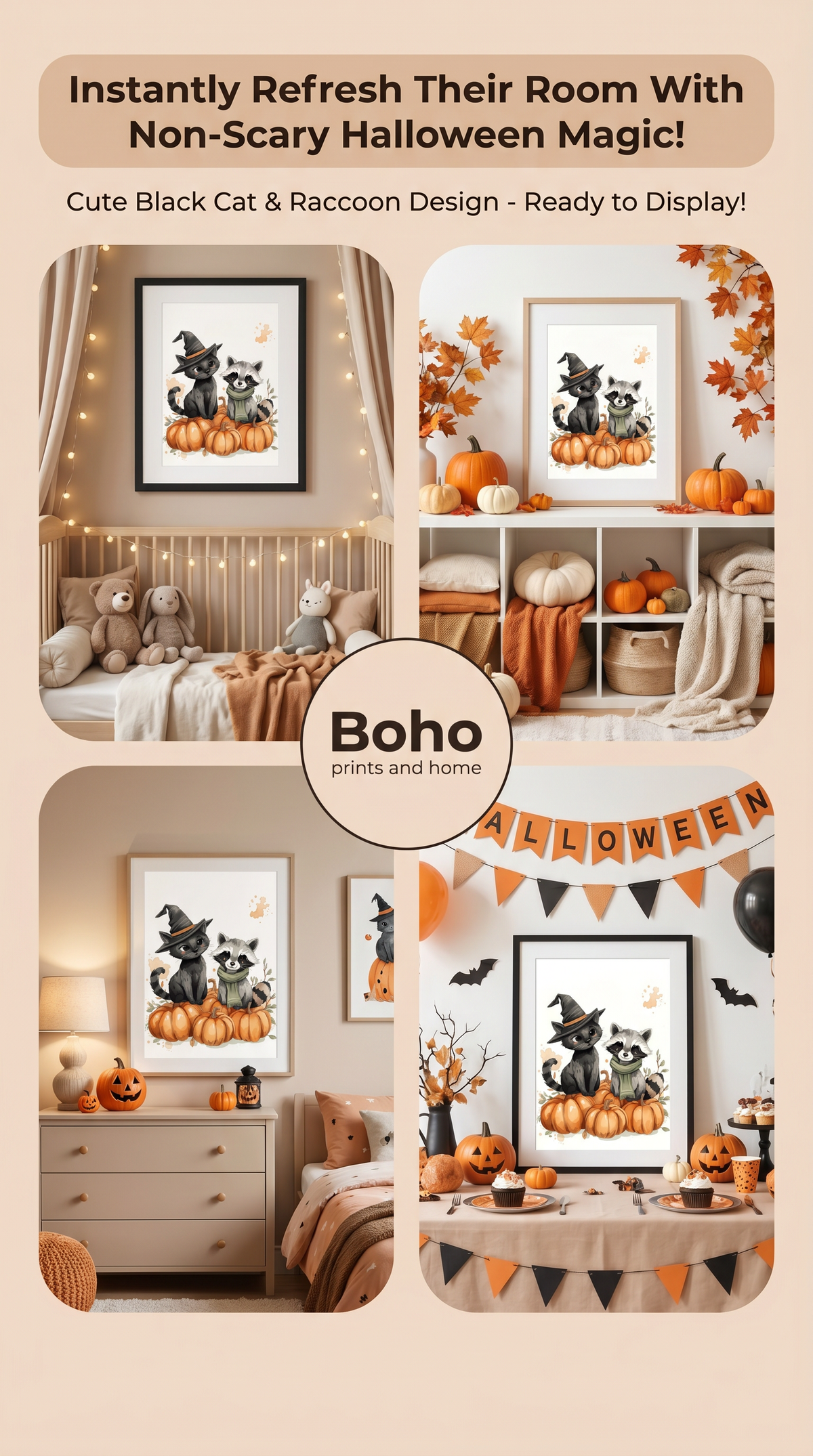 Halloween Friends Framed Nursery Print - A4-A2