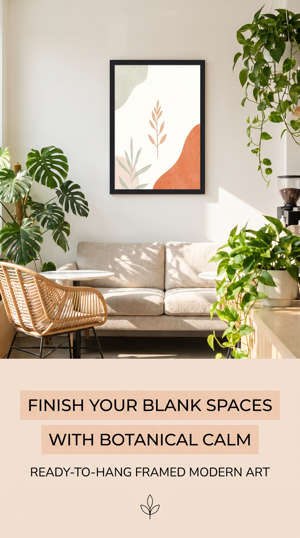 Boho Leaves Framed Print: Modern Minimalist Wall Art A4-A2