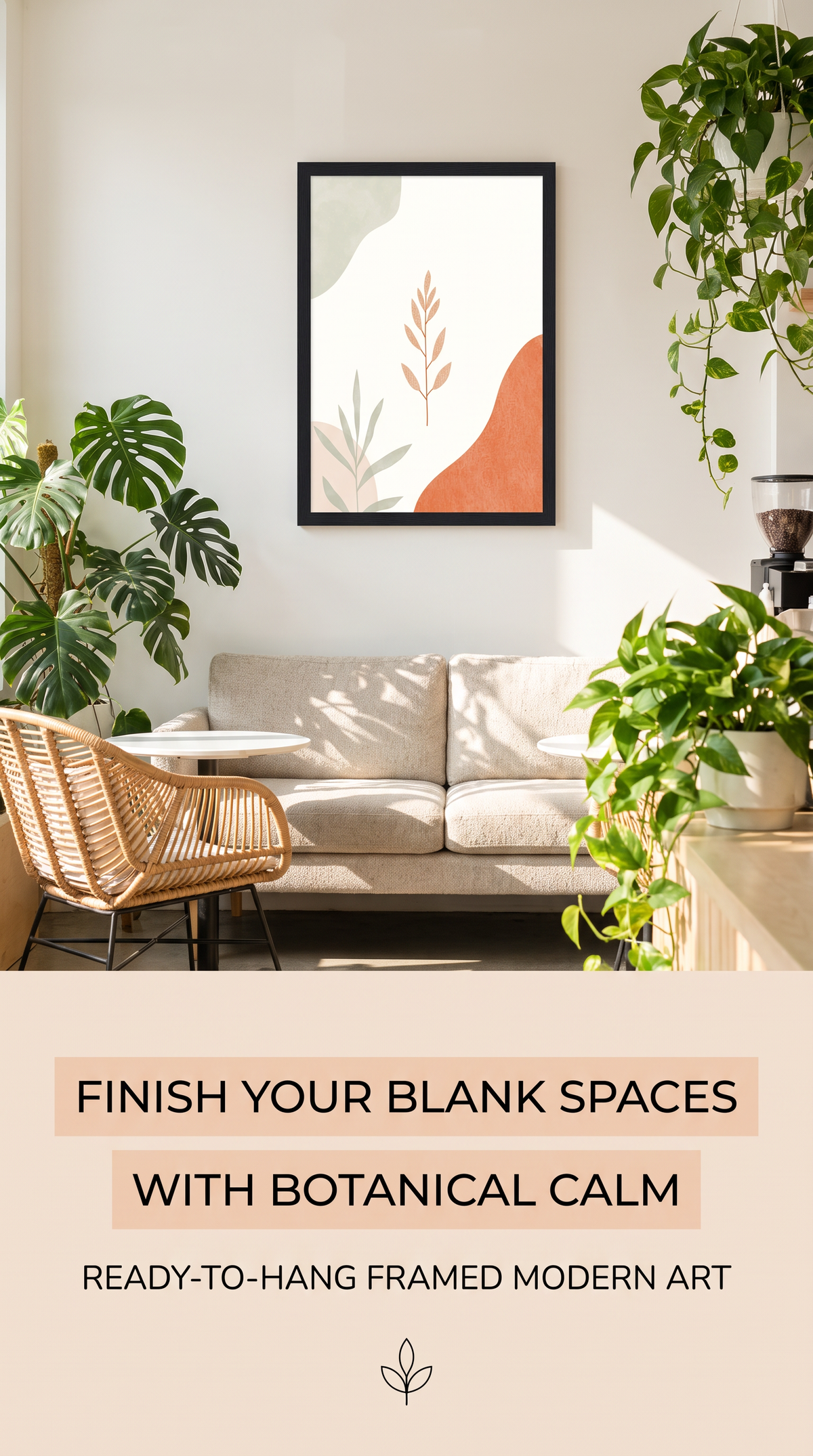 Boho Leaves Framed Print: Modern Minimalist Wall Art A4-A2