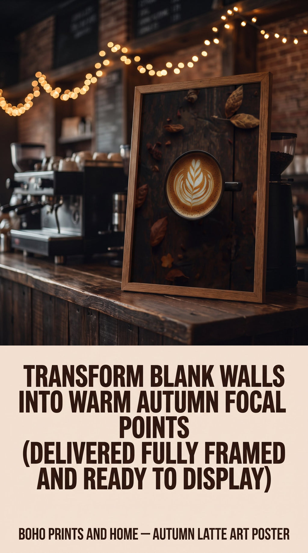Autumn Latte Art Framed Poster: Coffee Cafe Wall Decor A4-A2