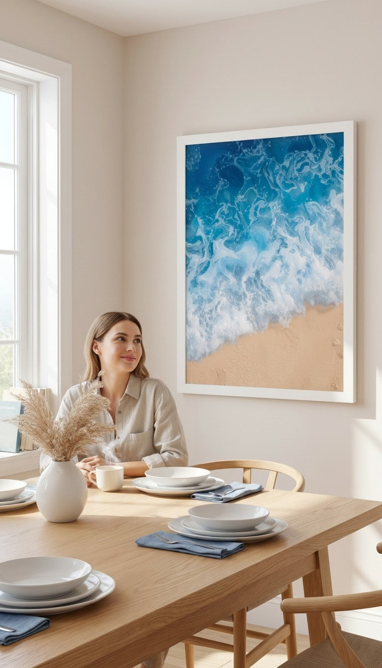 Ocean Waves Framed Print: Coastal Beach Wall Art Resin Style A4-A2