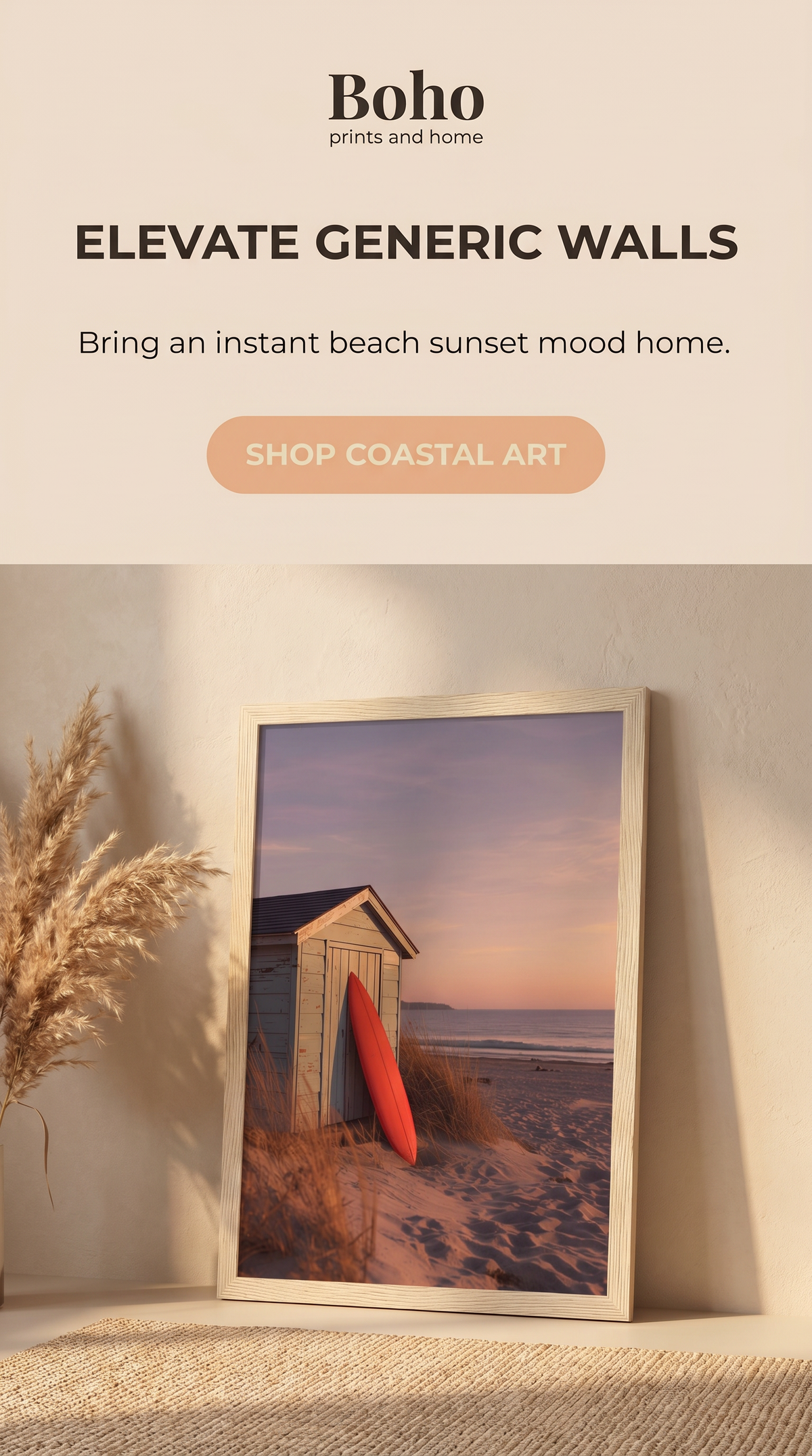 Surfers Paradise Framed Print: Coastal Beach Sunset Wall Art A4-A2
