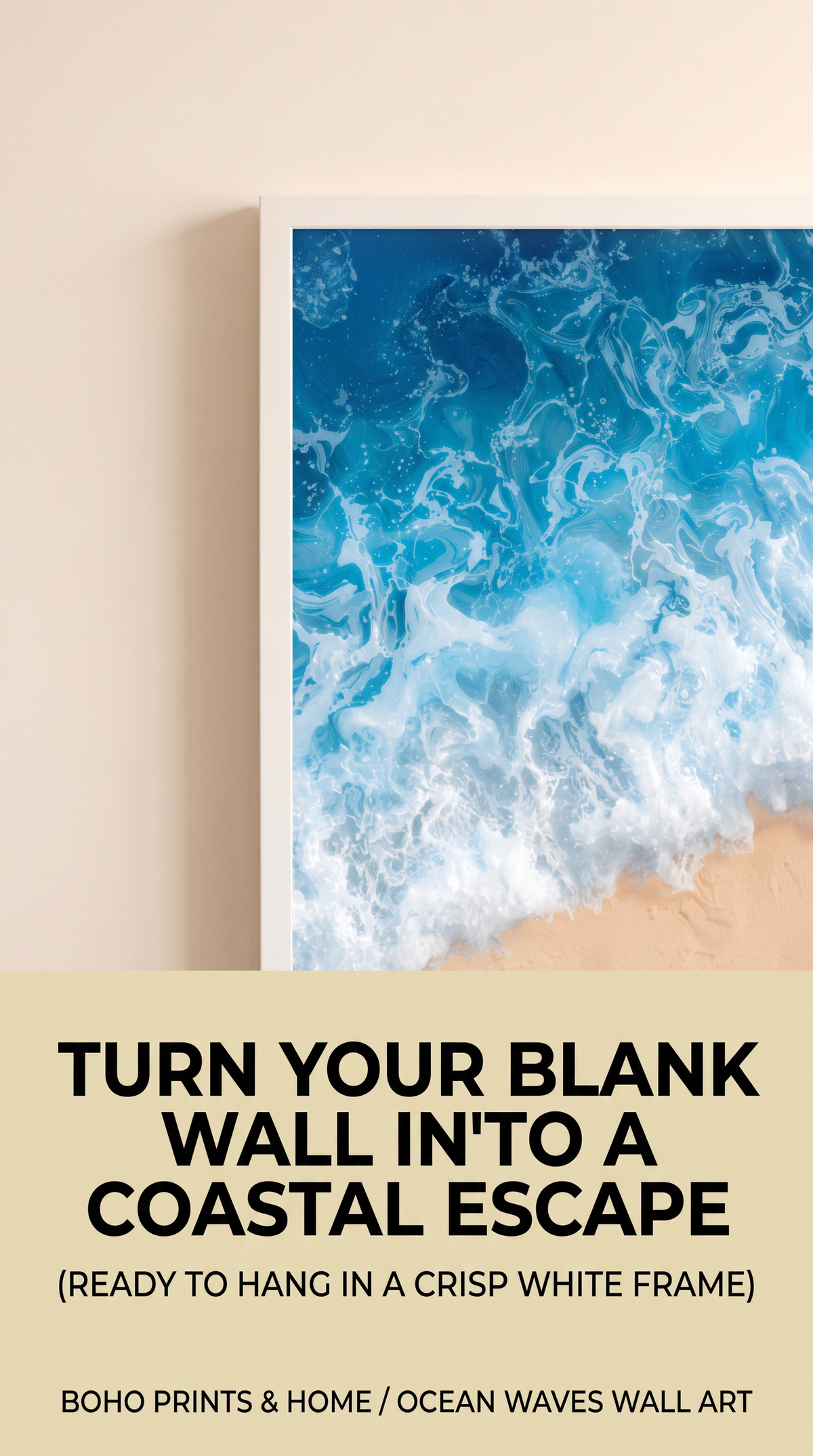 Ocean Waves Framed Print: Coastal Beach Wall Art Resin Style A4-A2