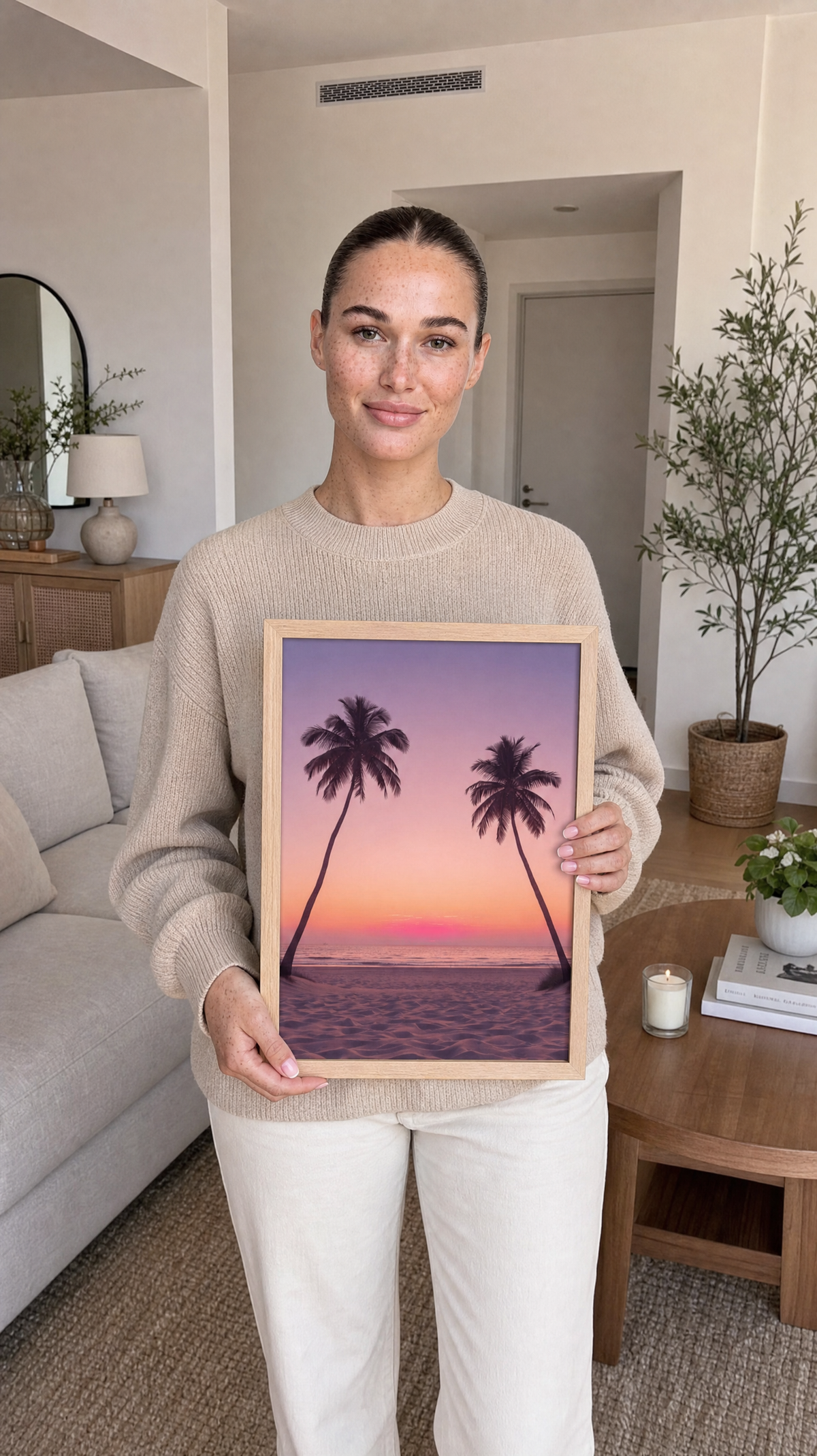 Sunset Palm Beach Framed Poster: Tropical Wall Art A4-A2