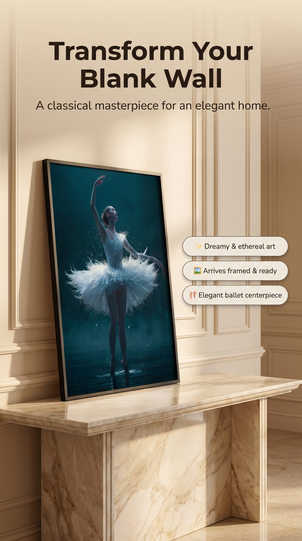 Ballerina Framed Print: Swan Lake Glowing Art A4-A2