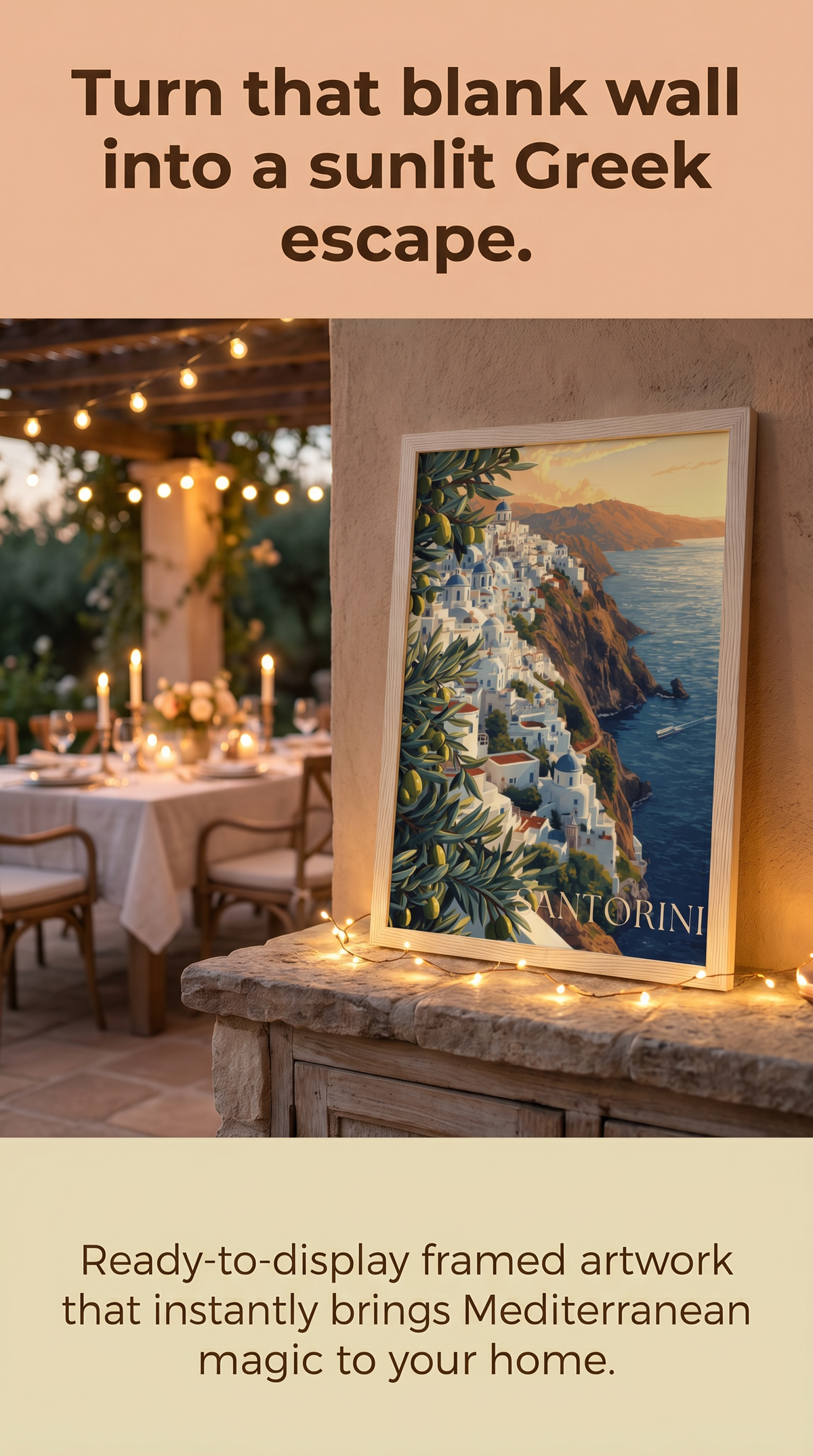 Santorini Framed Print: Greek Island Travel Poster Wall Art A4-A2