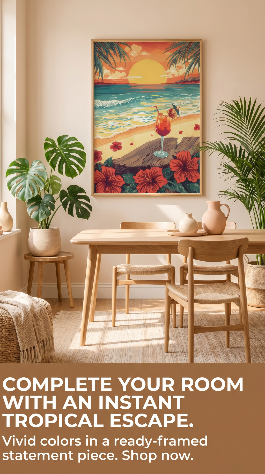 Tropical Beach Sunset Framed Print: Hawaiian Wall Art A4-A2