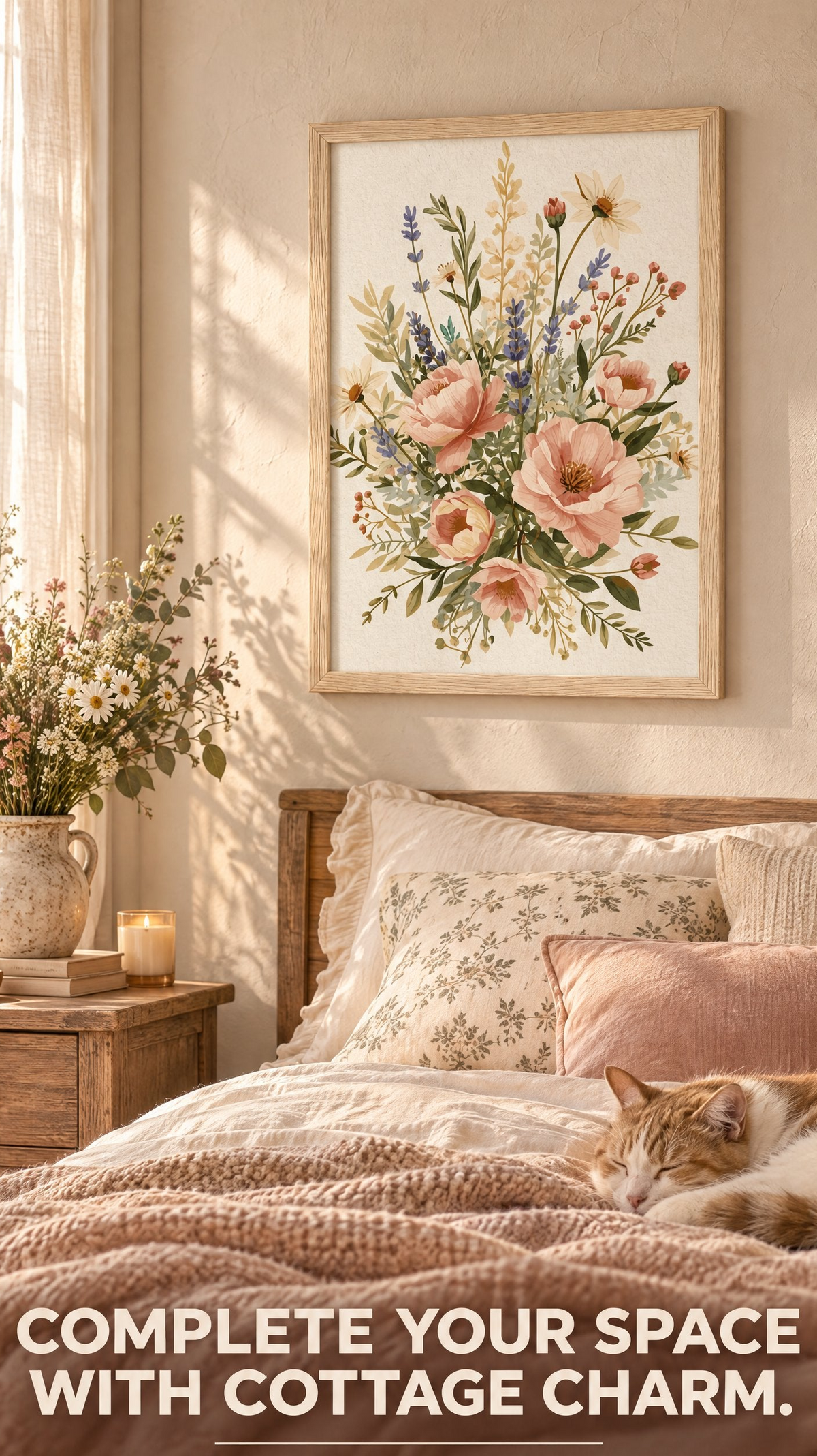 Boho Floral Framed Print: English Cottage Garden Wall Art