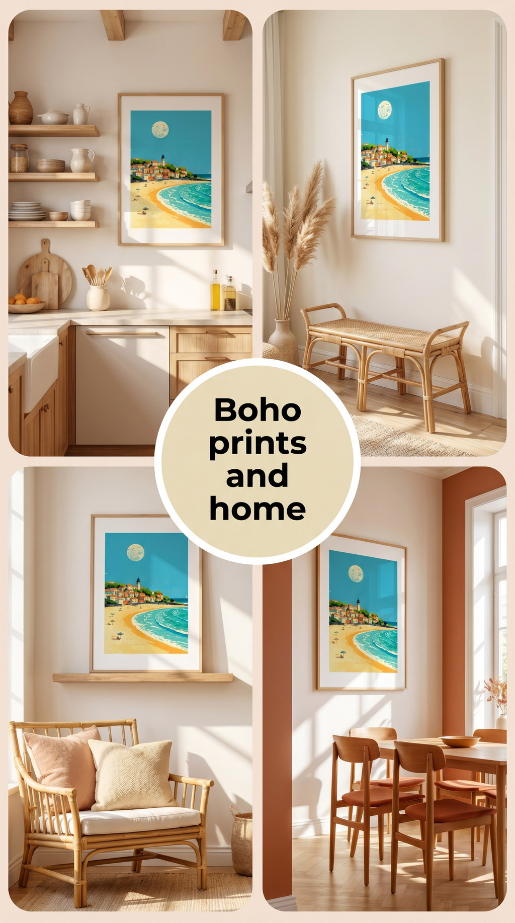 Coastal Town Framed Print: Beach Village Art A4 A3 A2