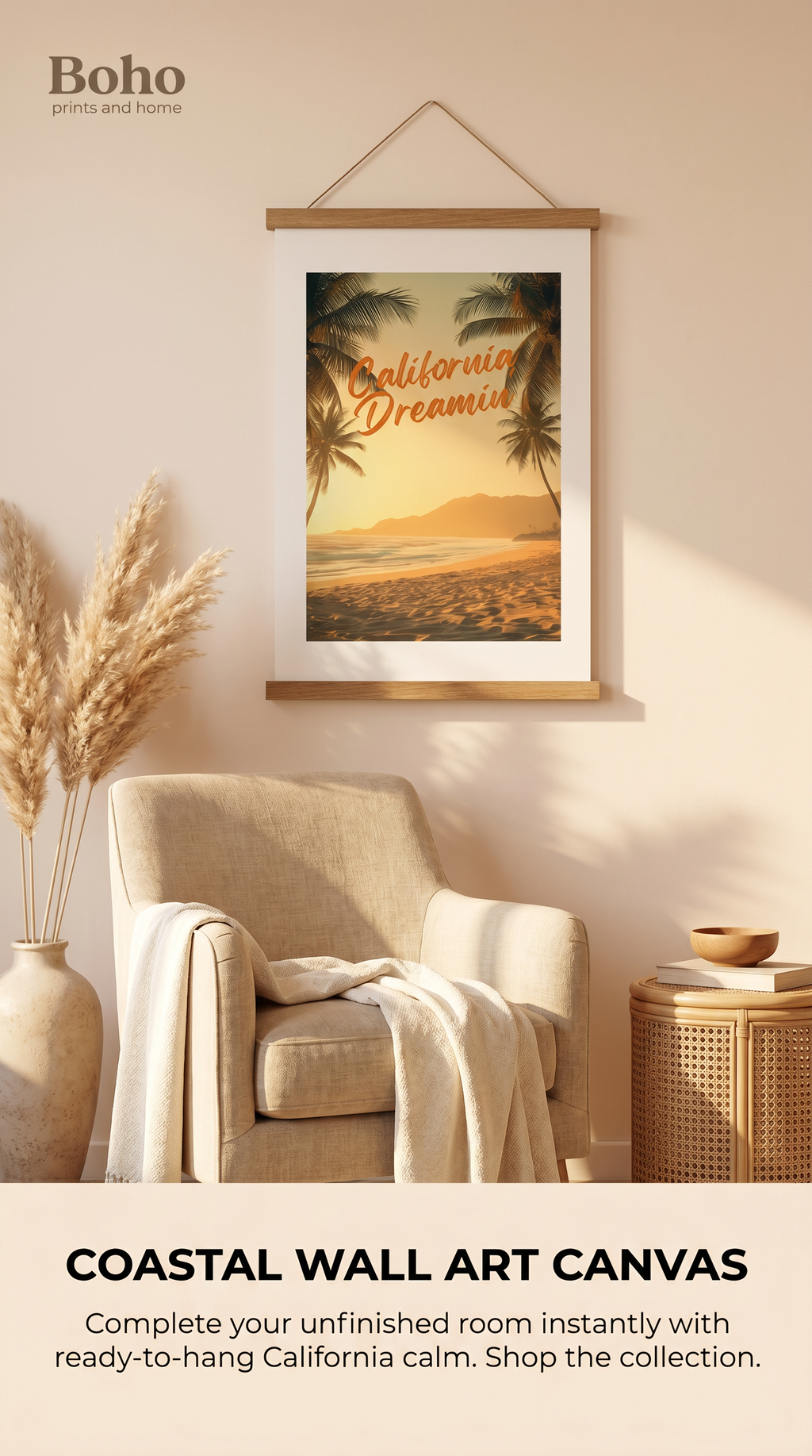 California Beach Scene Canvas: Coastal Home Decor A4