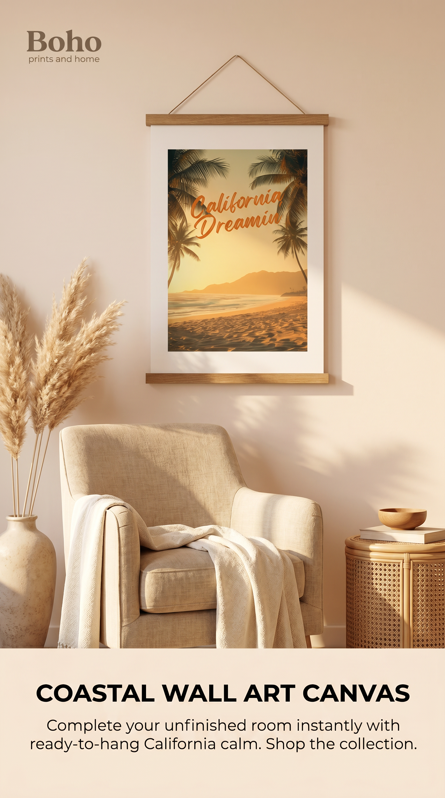 California Beach Scene Canvas: Coastal Home Decor A4